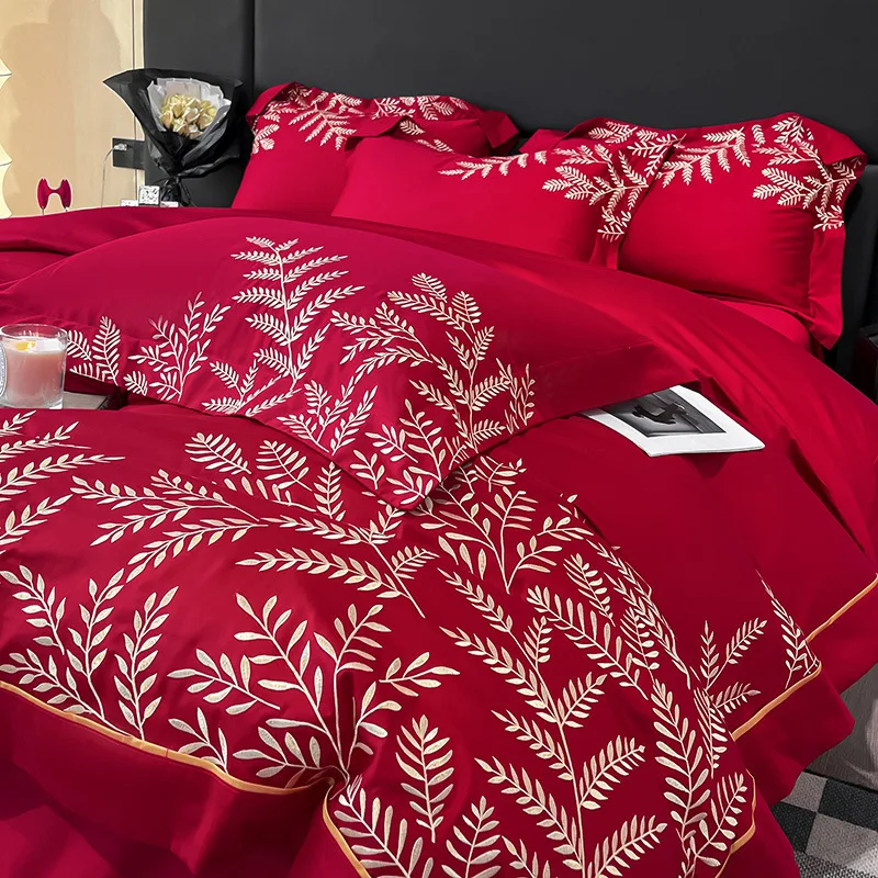 

Nordic Bedding Set Luxury Egyptian Cotton Embroidery Duvet Cover Flat/fitted Bed Sheets and Pillowcases King Size Bedding Set