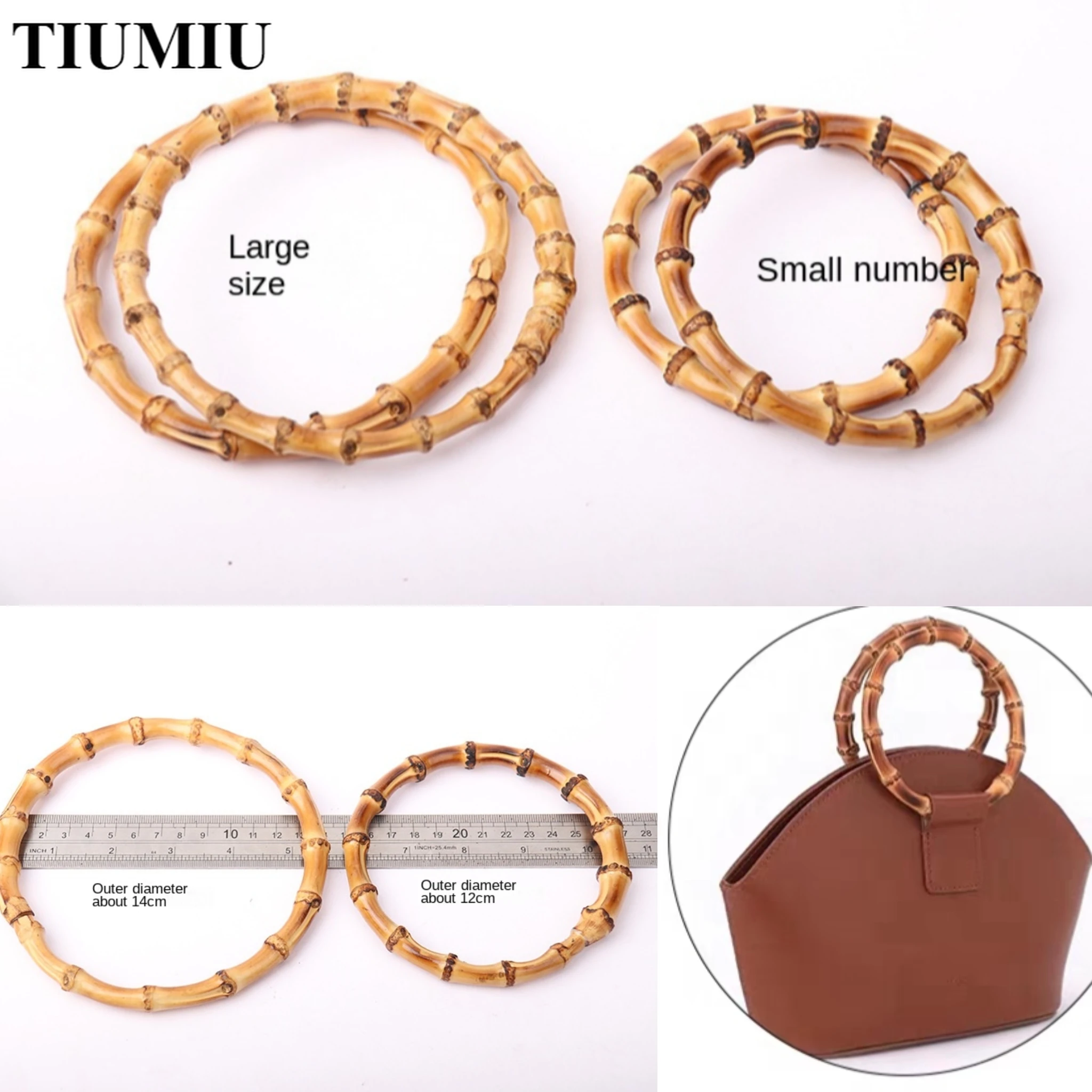 

12/14 Bag Handles O Shape Bamboo Imitation Handle For DIY Lady Purse Handcrafted Handbag With Link Buckle Bags Accessories Part