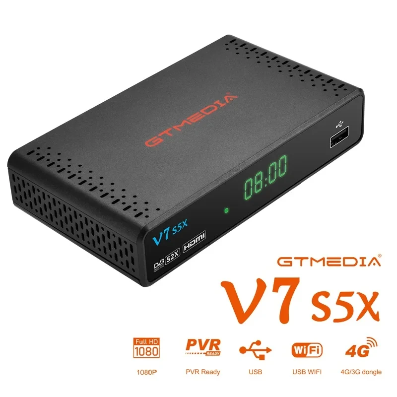 

GTMEDIA V7 S5X Satellite TV Receiver DVB-S/S2/S2X H .265(8bit) Support Ccam IKS AVS+ CCM ACM,VCM HD 1080P USB WIFI Set Top Box