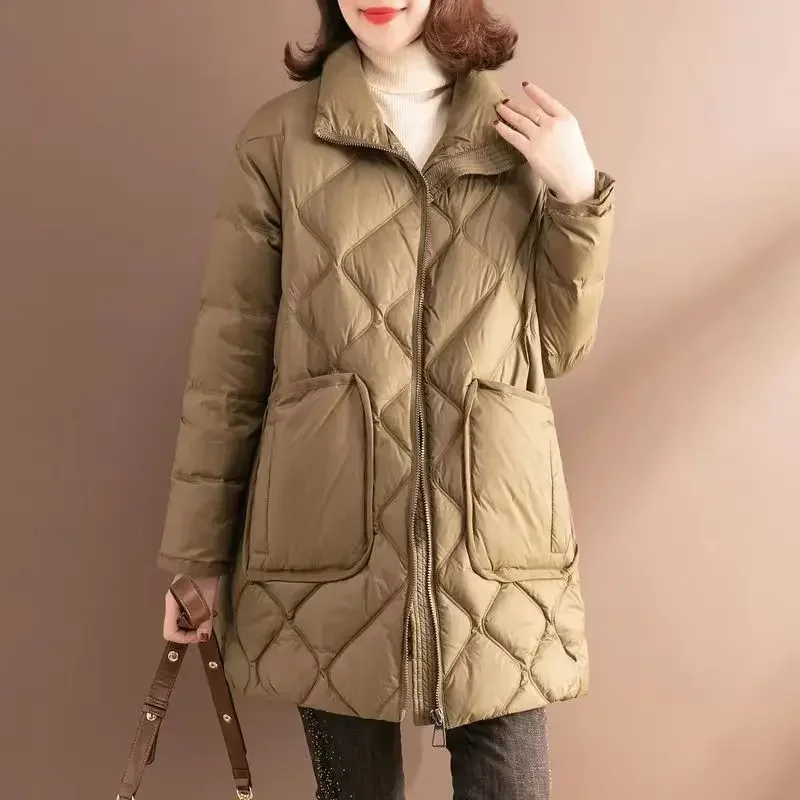 

Black Thick Padding Overcoat Woman Coat Long Check Quilted Padded Red Parka Duck Down Jackets for Women Warm Clothes Aesthetic