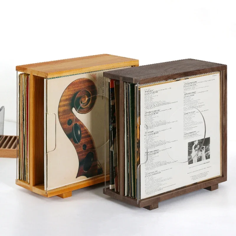 

Elegant Black Walnut LP Record Storage Organizer Vintage Style Vinyl Record Box with Transparent Acrylic Cover Stylish Home