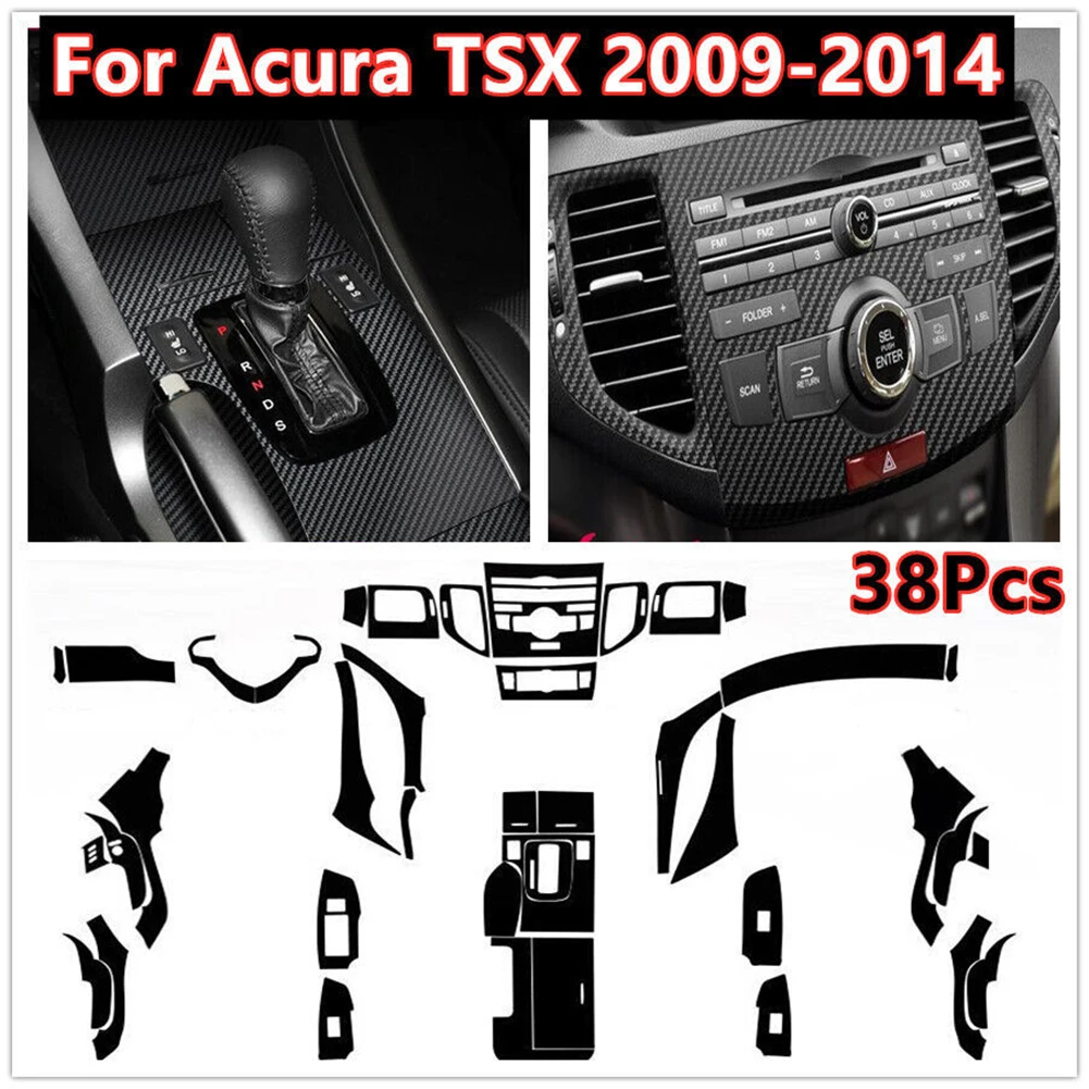 

38 шт./комплект, виниловые наклейки из углеродного волокна для украшения салона автомобиля Acura TSX 2009-2014