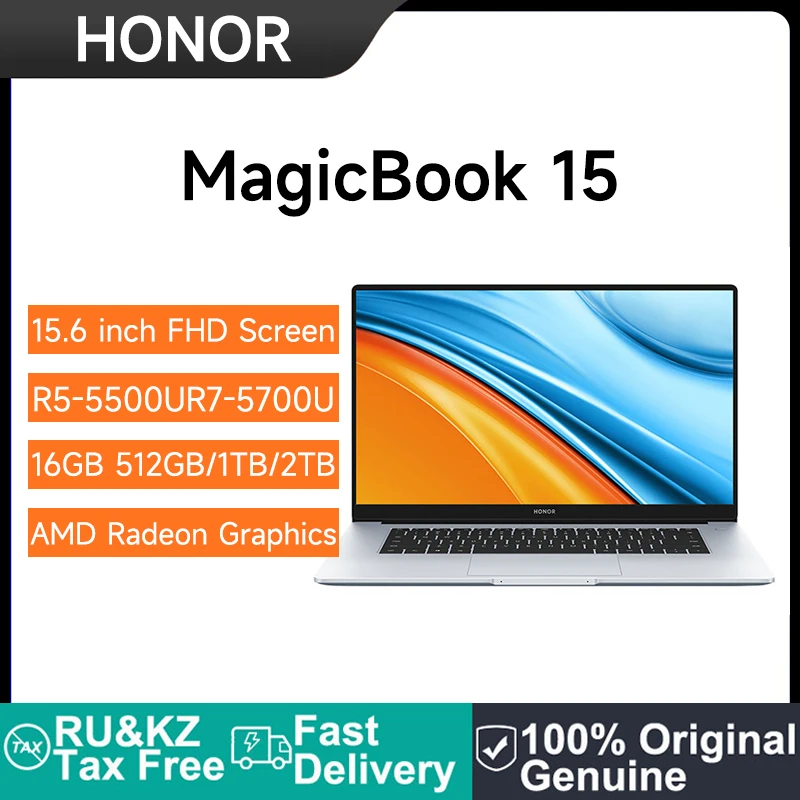 

HONOR MagicBook 15 Laptop 15.6 Inch FHD Screen Notebook AMD Ryzen R5-5500U R7-5700U 16GB 512GB Netbook With AMD Radeon Graphics