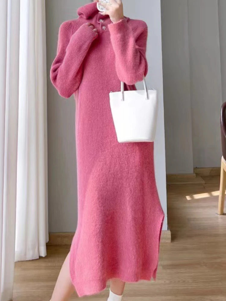 Women's Turtleneck Sweaters Dress Pink Fashion Fall Winter Casual Loose Long Sleeve Dress Warm Elegant Knitted Dresses for Woman
Women's Turtleneck Sweaters Dress Pink Fashion Fall Winter Casual Loose Long Sleeve Dress Warm Elegant Knitted Dresses for Woman