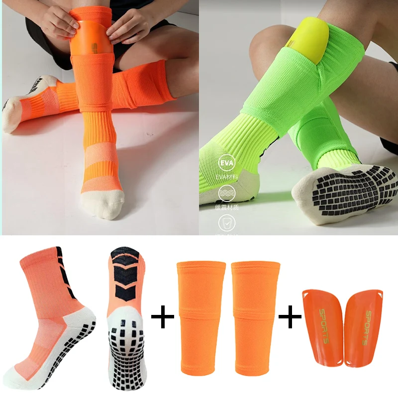 

All Season A Set Sports Equipment Anti Slip Soccer Socks Adult Football Shin Guards Pads With Pocket Leg Sleeves Support Sock