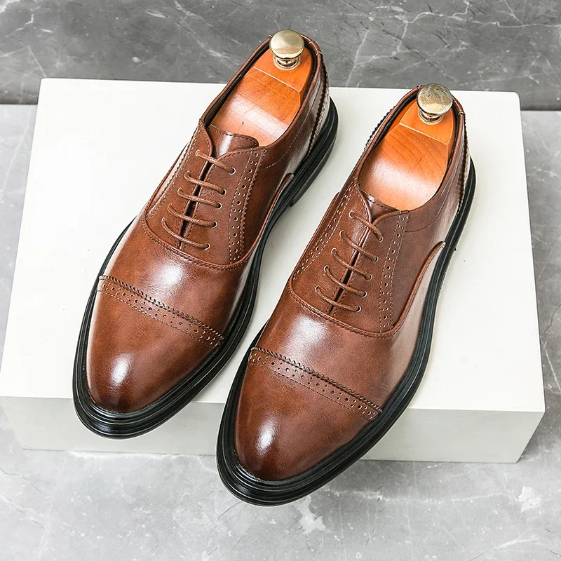 

Luxury Brand Men's Genuine Leather Shoes Pointed Dress Shoes Groom's Wedding Shoes Men's Interview Business Shoes Free Delivery
