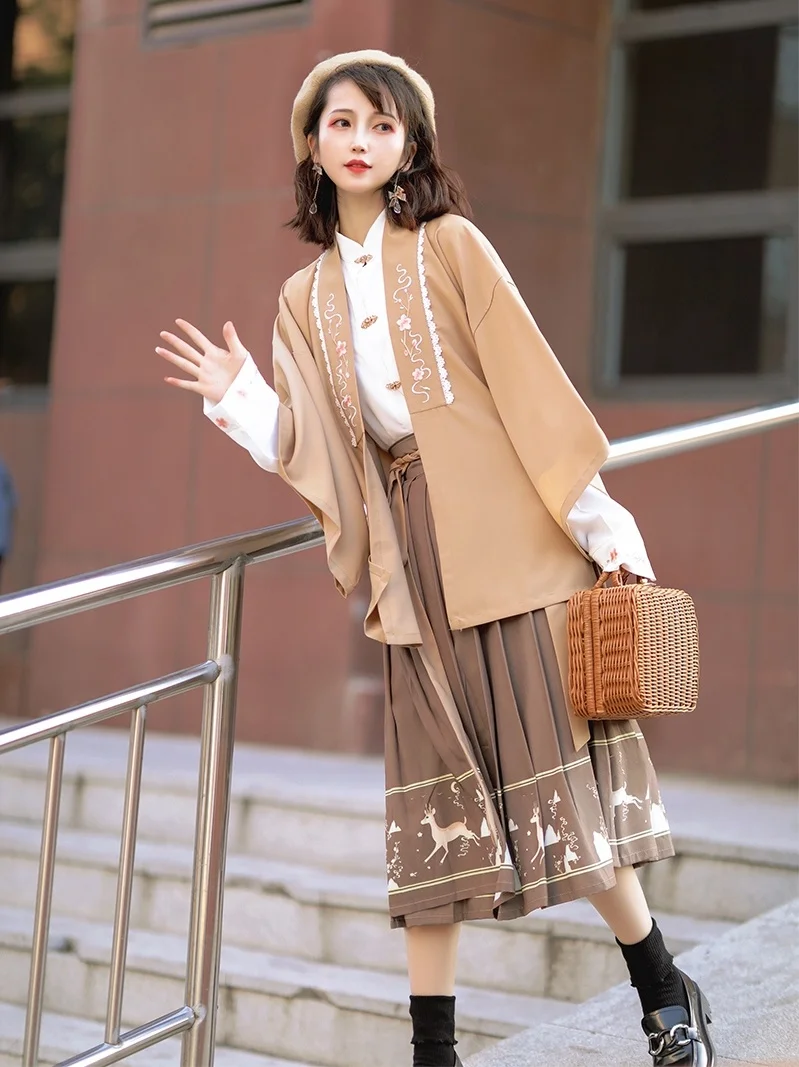 Chinese Traditional Costume Hanfu Modern Style Ming Dynasty Improved Woman Cosplay Fashion Fresh Grace Brown JK Skirt 3PCS Set
Chinese Traditional Costume Hanfu Modern Style Ming Dynasty Improved Woman Cosplay Fashion Fresh Grace Brown JK Skirt 3PCS Set
