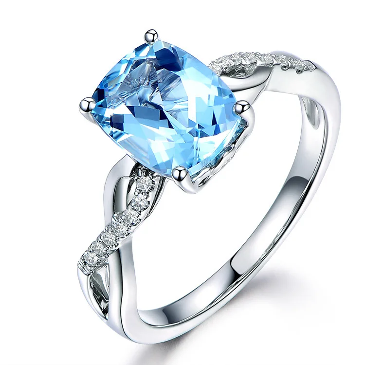 

New European and American Synthetic Aquamarine Ring Female Inlaid Topaz Colored Gem Jewelry