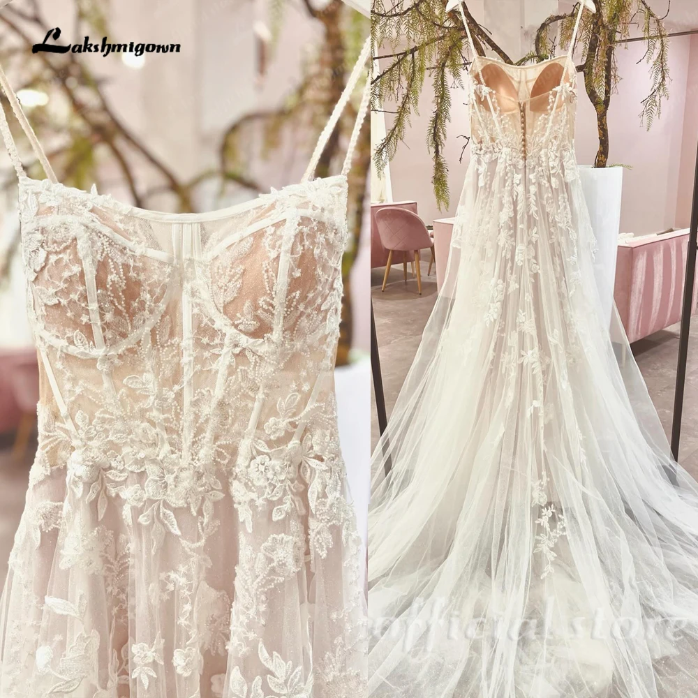 Lakshmigown Chic Sexy Spaghetti Straps Tulle A Line Wedding Dress Sweetheart Lace Appliques Ivory Backless Bridal Gown vestidos
Lakshmigown Chic Sexy Spaghetti Straps Tulle A Line Wedding Dress Sweetheart Lace Appliques Ivory Backless Bridal Gown vestidos