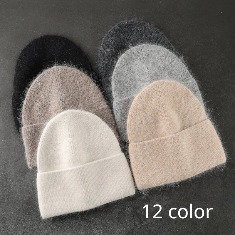 

2023 New Rabbit Wool Knitted Hat for Women Autumn Winter Soft Warm Beanies Hat Korean Fashion Solid Color Casuals Hat 12 Color