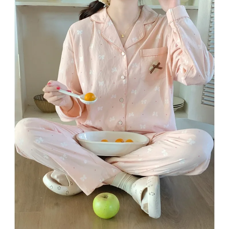 

2024 Cotton material Spring and Autumn Sweet Home Set Cloud Cotton Pajamas Women's Long sleeved Cute Cartoon Milk Home 2