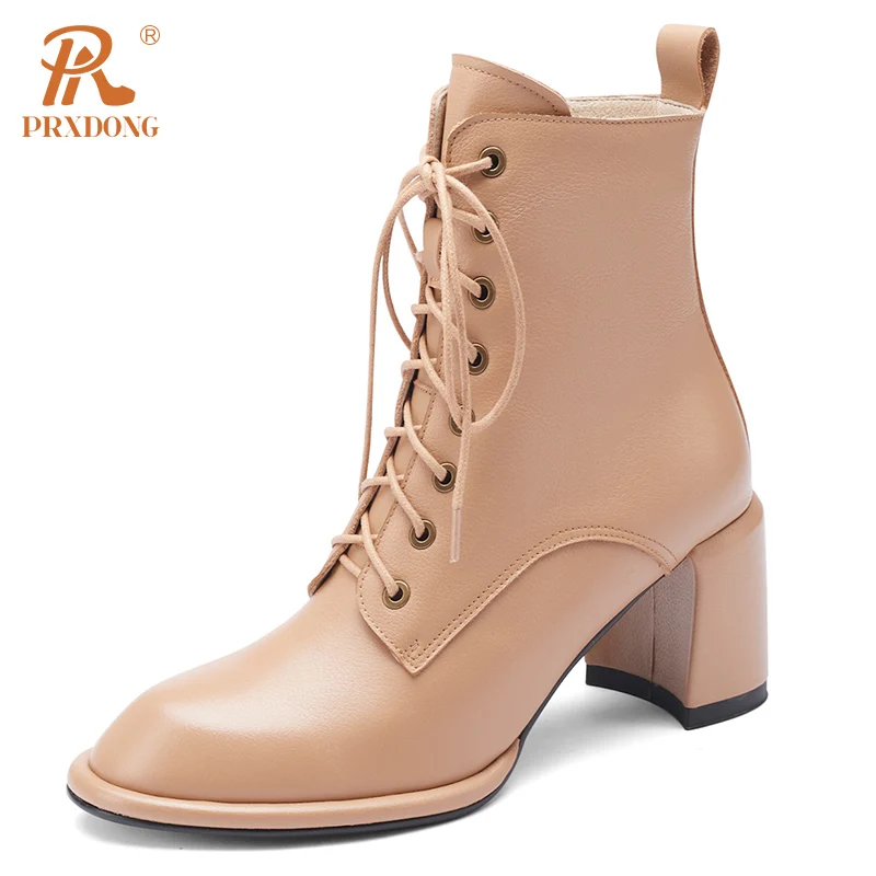 PRXDONG Women's Shoes New Fashion Genuine Leather High Heels Lace Up Black Apricot Autumn Winter Warm Ankle Boots Big Size 34-42
PRXDONG Women's Shoes New Fashion Genuine Leather High Heels Lace Up Black Apricot Autumn Winter Warm Ankle Boots Big Size 34-42