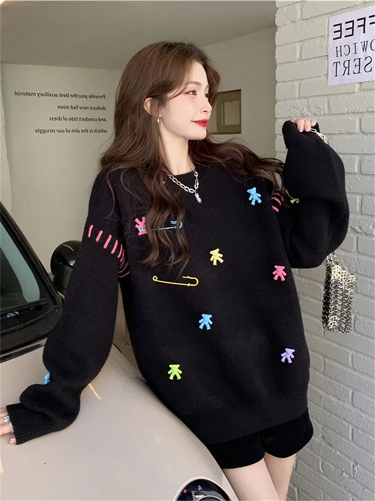 Hsa Women Kawaii Sweater and Pullovers Loose CHic Harajuku KNitted Jumpers Black White Bear Beading Sweater Pull Femme Hiver
Hsa Women Kawaii Sweater and Pullovers Loose CHic Harajuku KNitted Jumpers Black White Bear Beading Sweater Pull Femme Hiver