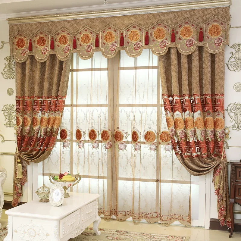 

Chenille European Embroidered Curtains for Living Room Bedroom Villa Window Gauze Balcony Floor-to-ceiling Window