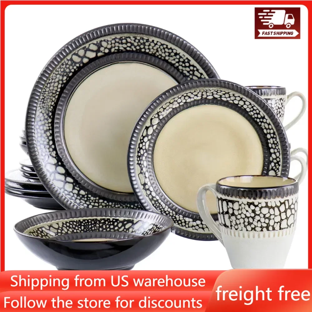 

16 Piece Stoneware Dinnerware Set Ceramic Dishes to Eat Free Shipping Tableware Set of Plates Dinner Sets Plate Dish Food Dining