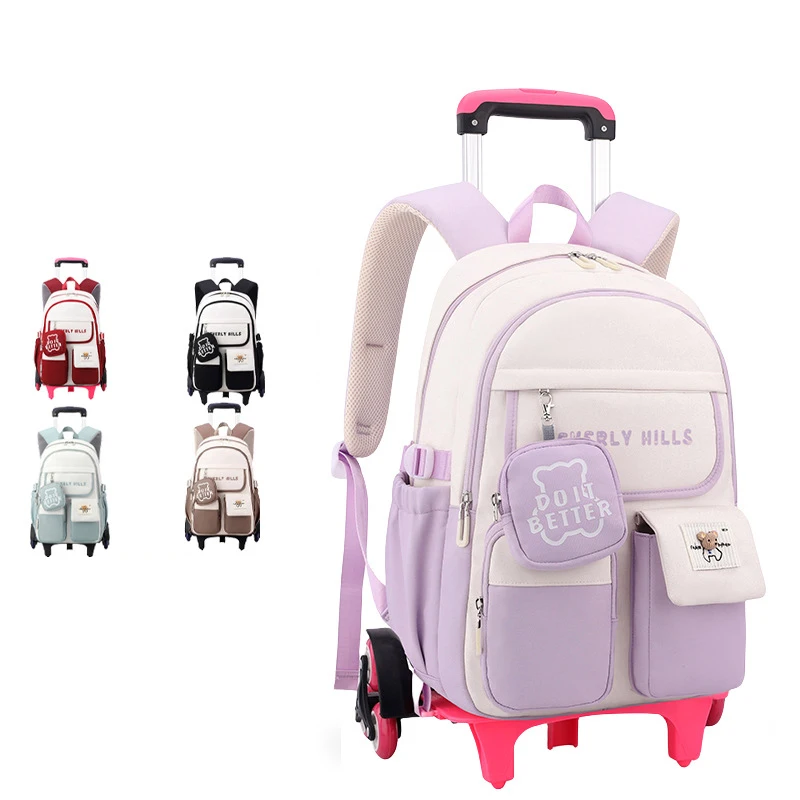 

Рюкзак на колесиках для девочек, детский школьный ранец на колесиках, школьные портфели на колесиках для учеников, милые школьные сумки на колесиках