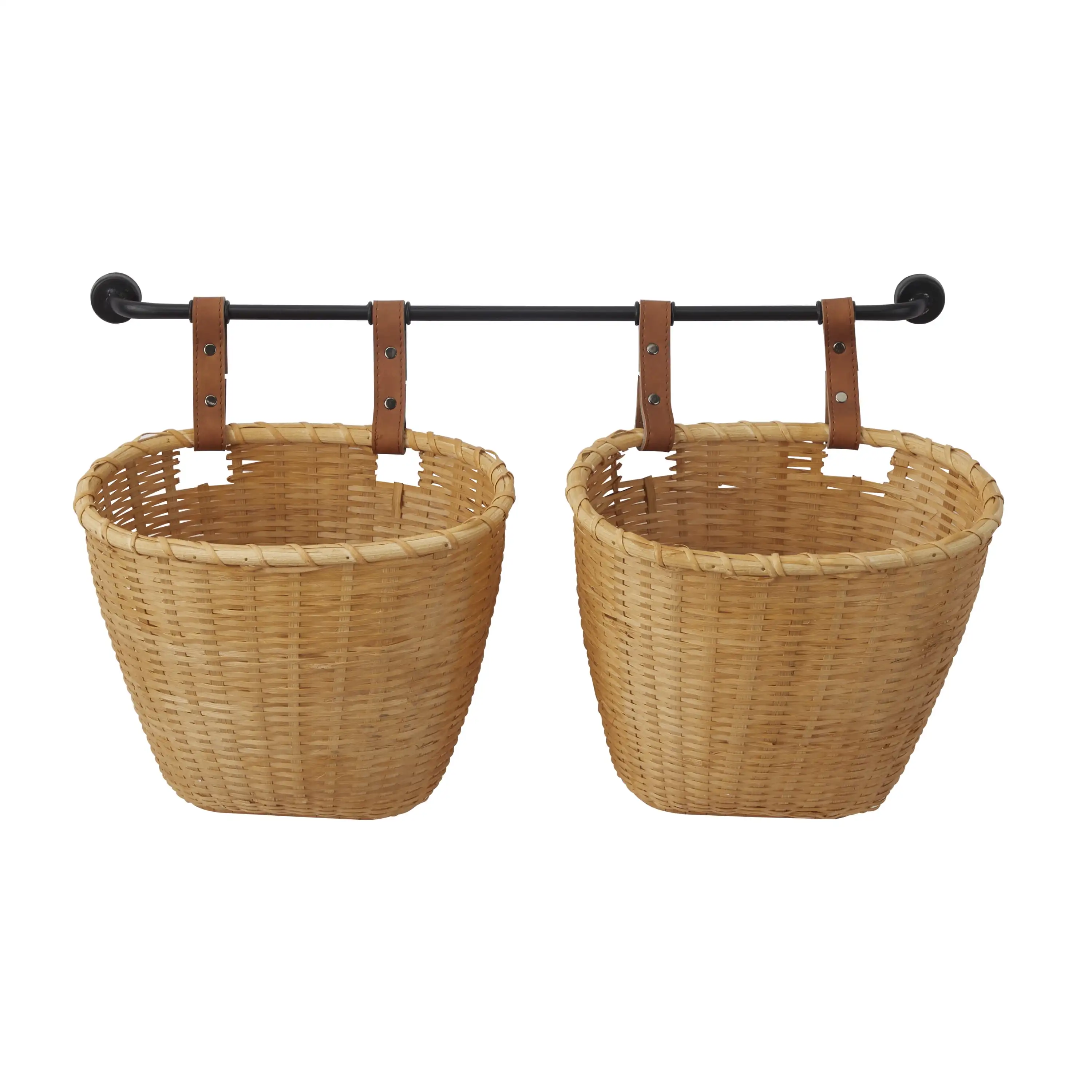 23" x 14" Brown Bamboo Hanging Kitchen Wall Basket with Black Rod and Faux Leather Straps, 1-Piece
23" x 14" Brown Bamboo Hanging Kitchen Wall Basket with Black Rod and Faux Leather Straps, 1-Piece