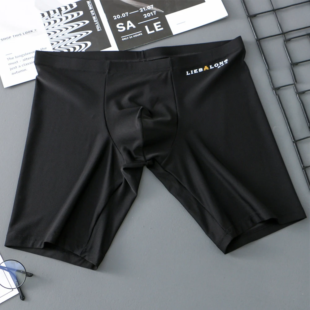 

Mens Long Leg Boxers Briefs Ice Silk Underwear Sport Shorts Breathable Trunk Elastic Flat Boxers Sexy Shorts U Convex Pouch