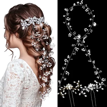 Crystal Pearl Hairpin Hair Vine Long Head Piece Hair Comb Headband Hairpins Hairbands Accessories Wedding Bridal Hair Jewelry