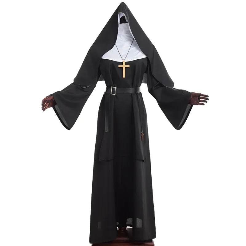 

2023 Plus Size Halloween Costumes For Women Scary Nun Cosplay Dress Black Virgin Mary Carnival Demonic Medieval Costume S-3XL