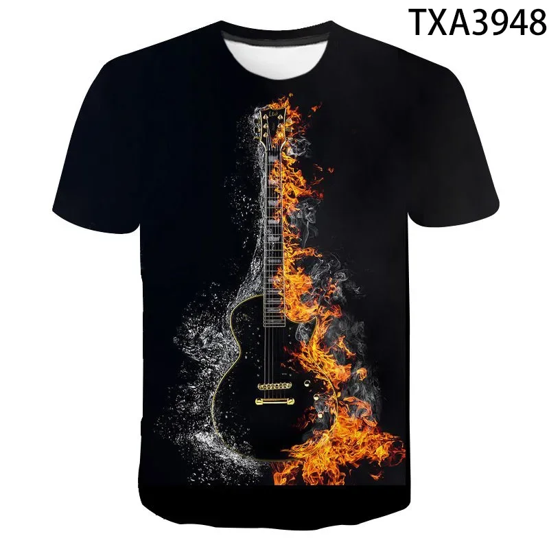 

European and American Summer Music Guitar Man T-shirt Boys Girls 3d Printed Hip Hop Rock T-shirt Plus Size 6xl-110