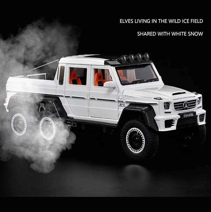 

Модель внедорожника Mercedes Benz G63 6x6 из металлического сплава в масштабе 1:20, Коллекционная модель автомобиля, имитация звука и фото, игрушка для детей, подарок на день рождения