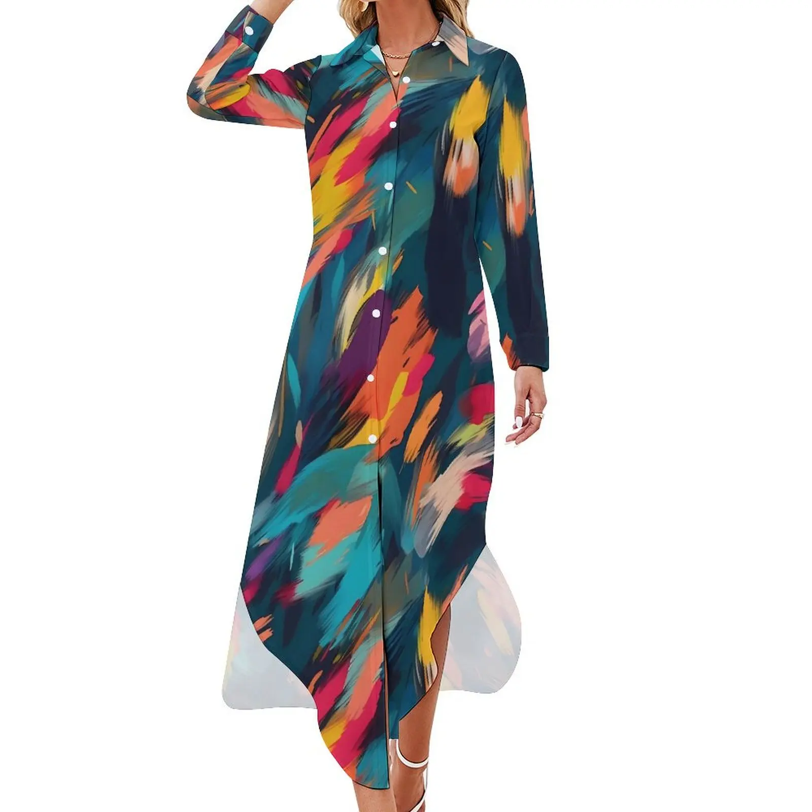 Colorful Brush Print Chiffon Dress Abstract Art Beach Dresses Female Long Sleeve Aesthetic V Neck Design Oversized Casual Dress
Colorful Brush Print Chiffon Dress Abstract Art Beach Dresses Female Long Sleeve Aesthetic V Neck Design Oversized Casual Dress
