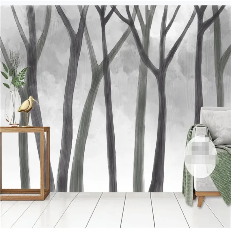 

xuesu Custom wallpaper mural 3d/8d Nordic forest simple gray background wall sofa photo background wall wall covering