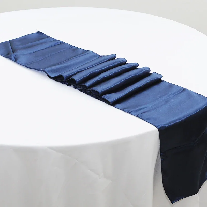 

1PC Wedding Party Burgundy Satin Table Runner Modern Royal Blue For Round Dining Tables Decoration 30*275cm