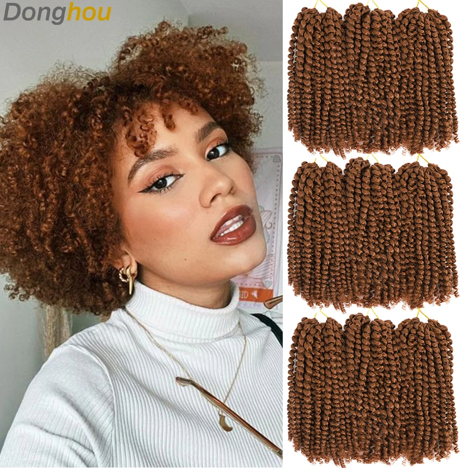 

8 Inch Brown Color Short Passion Twist Hair Marlybob Crochet Hair Pre-looped Kinky Curly Braiding Hair Water Wave Crochet Braids