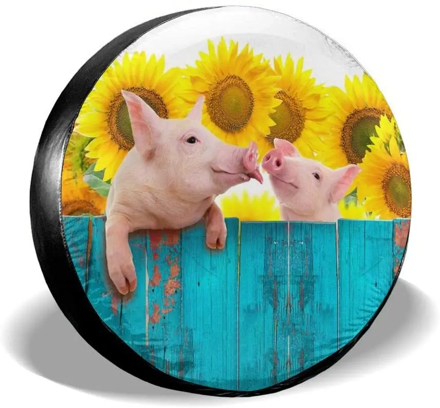 

Delerain 3D Pigs Sunflower Spare Tire Covers Waterproof Dust-Proof Spare Wheel Cover Universal Fit for , Trailer, RV, SUV, T