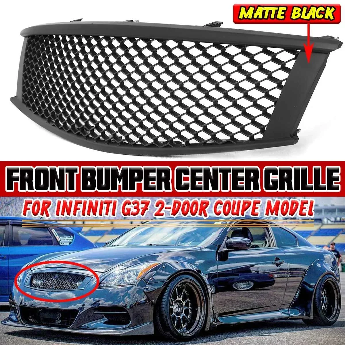 

G37 Honeycomb Mesh Car Front Grill For Infiniti G37 2-Door Coupe 2008 2009 2010 2011 2012 2013 Front Bumper Grills Body Kit