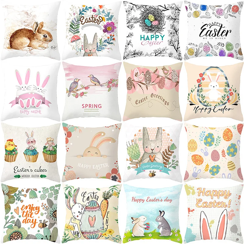 

Easter Plush Pillowcase Rabbit Printed Home Sofa Bedroom Cushion Cover Decoration