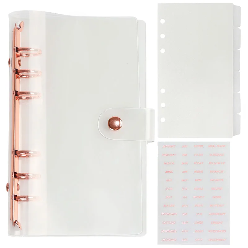 A6 Budget Binder Folder Covers Transparent Rose Gold 6 Ring Planner Notebook Binder With Tabs Binder Index Dividers
A6 Budget Binder Folder Covers Transparent Rose Gold 6 Ring Planner Notebook Binder With Tabs Binder Index Dividers