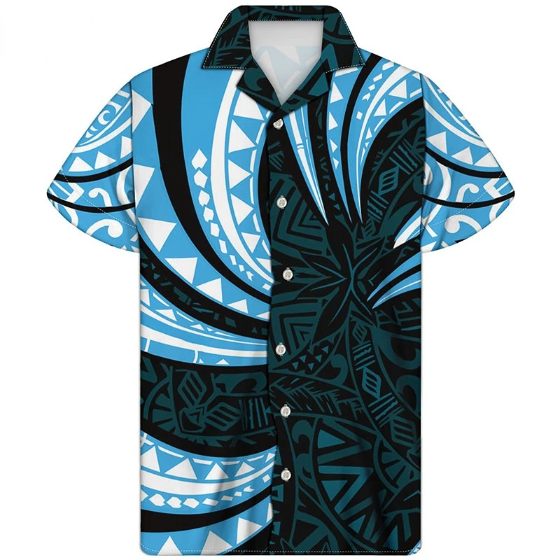 

2023 New Colored American Hawaiian Polynesian Tribal Pattern Short Sleeve Shirt Men's Summer Casual T-Shirt Breathable Loose Top