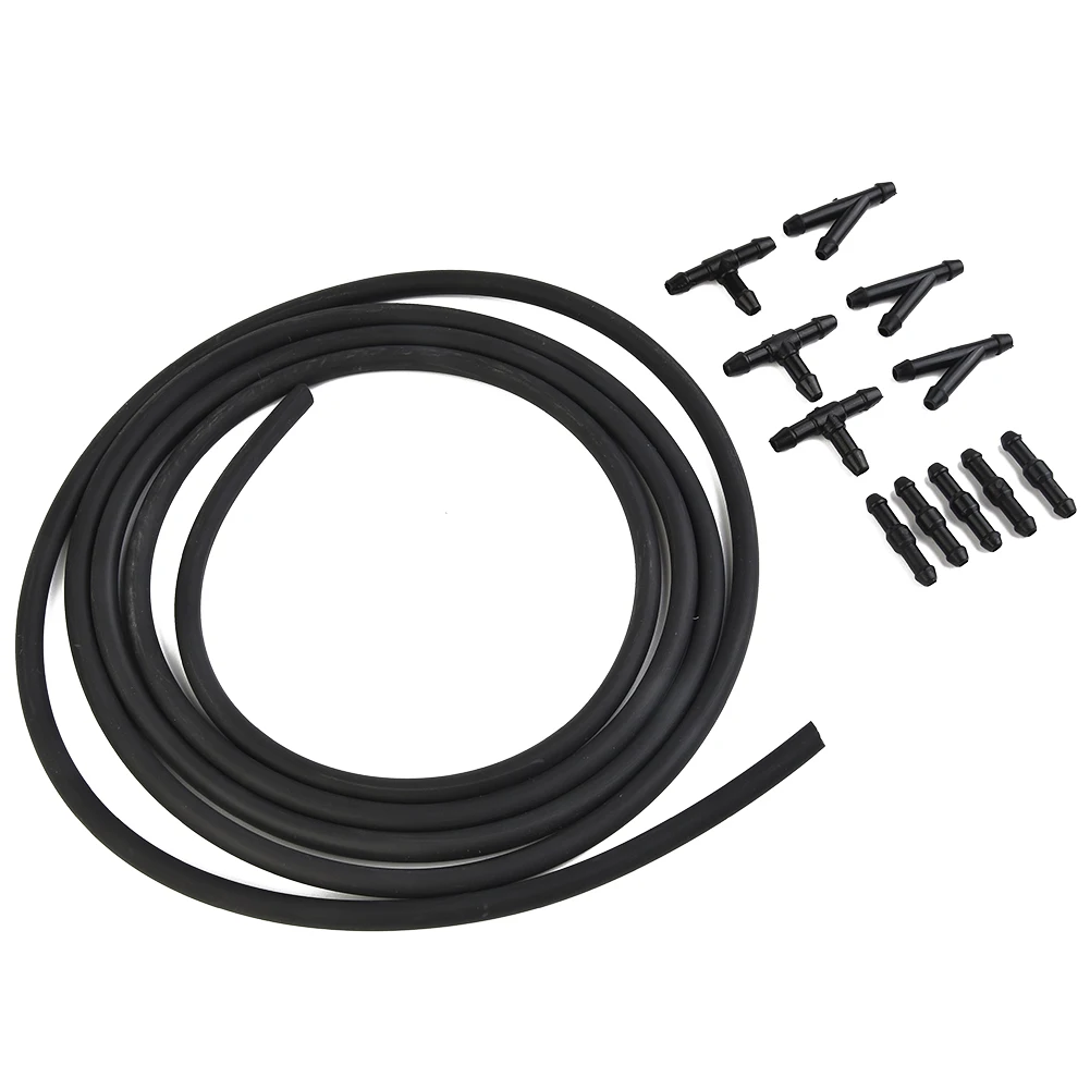 

Car Windshield Washer Hose+Connector Kit T-Tube Diverter Connector (2m Water Pipe+3 Black Tees+3 Black Oblique Passes + 5 Black