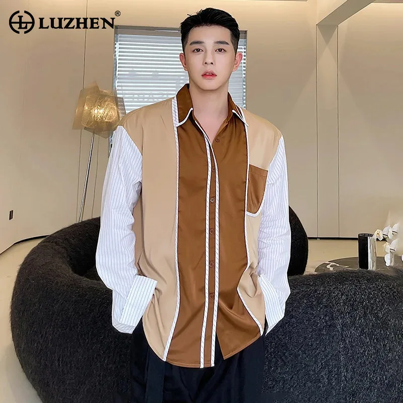 

LUZHEN Niche Design Stripe Color Contrast Splicing Design Long Sleeve Shirts Men's Fashion Elegant Original Tops 2024 New LZ3097