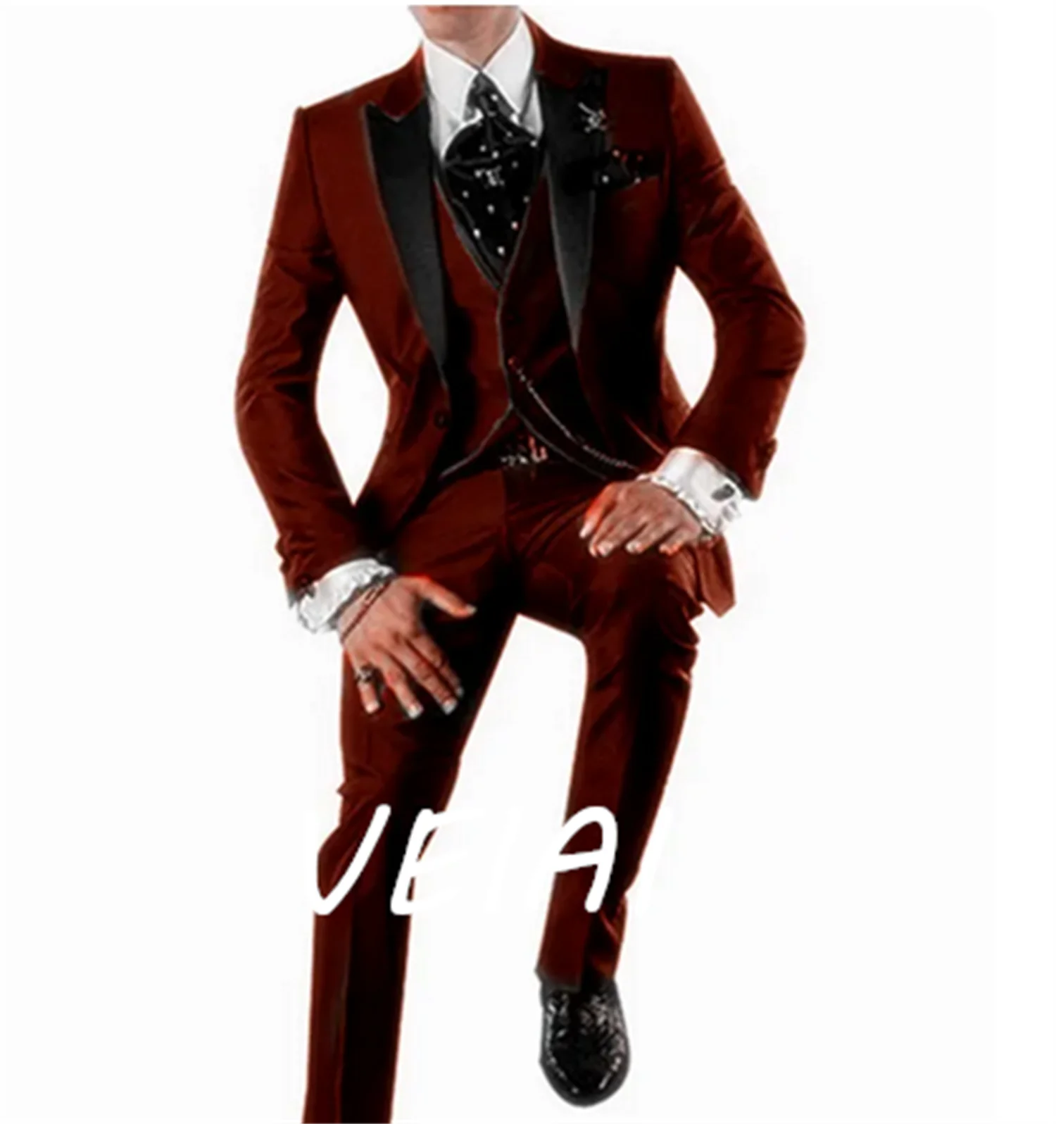 

Handsome One Button Men Suits Peak Lapel Groom Tuxedos Groomsmen Wedding/Prom Best Blazer ( Jacket+Pants+Vest+Tie)