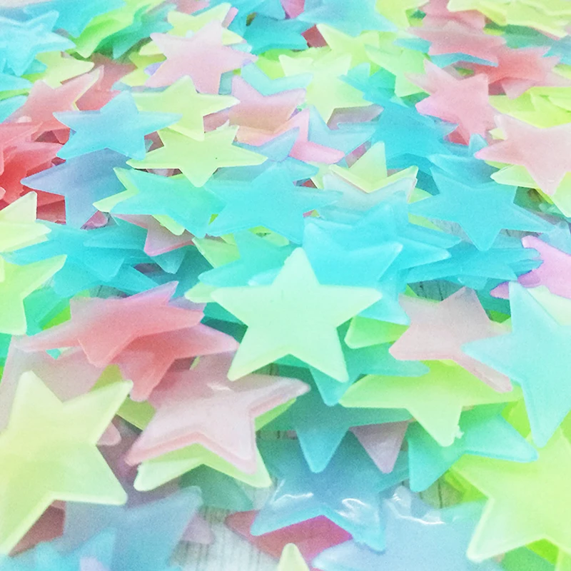 

100Pcs Luminous 3D Stars Wall Stickers For Kids Baby Rooms Bedroom Home Decor Colorful Glow In The Dark Fluorescent Star Decals