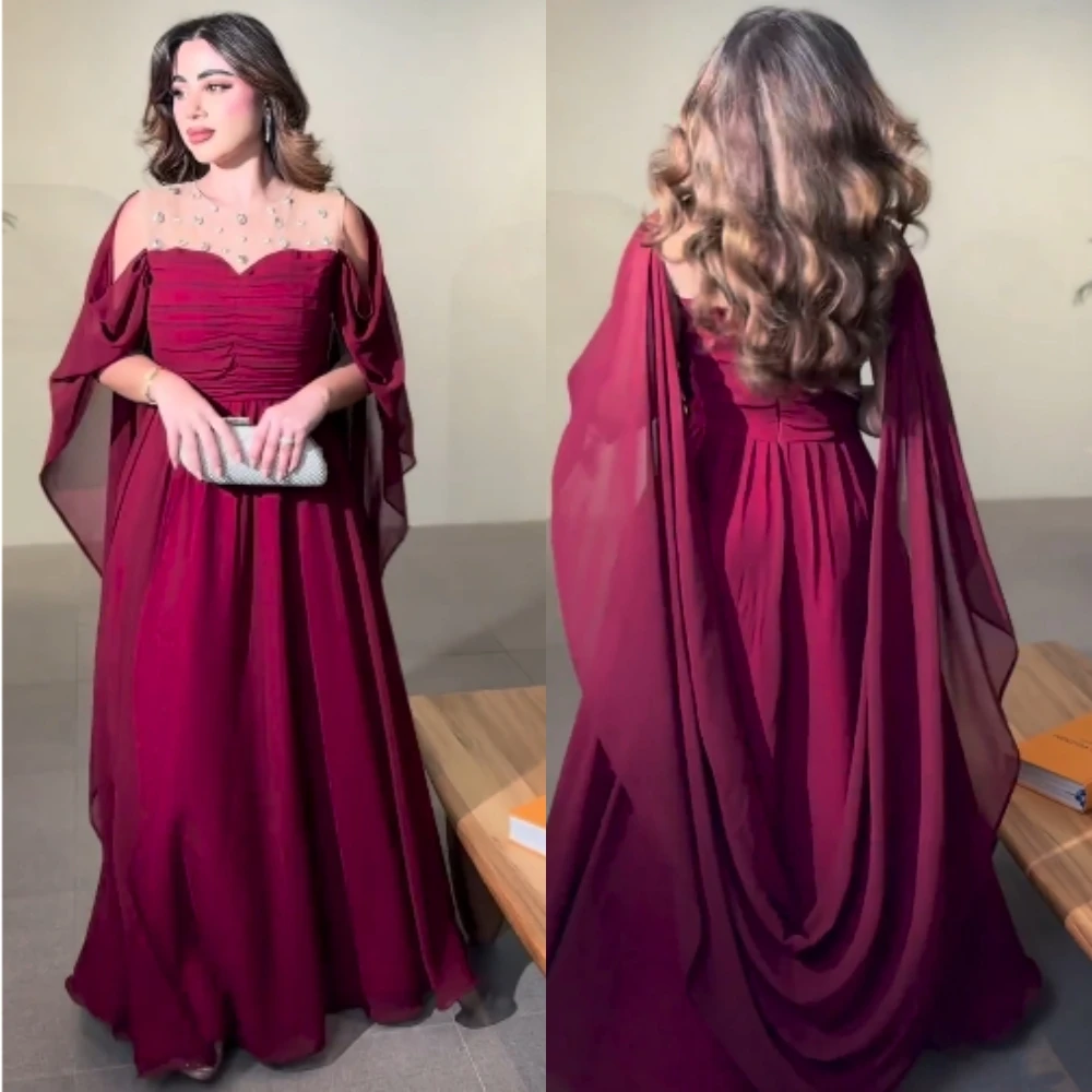 

Prom Dress Evening Chiffon Sequined Cocktail Party A-line Scoop Neck Bespoke Occasion Gown Long Dresses Saudi Arabia