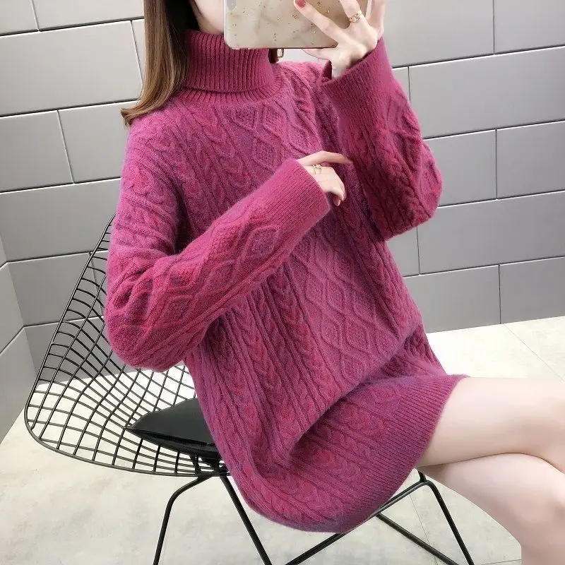 Women's Turtleneck Sweater Long Sleeve Fall Winter Soild Color Cable Knitted Coat Soft Comfortable Pullover Loose Ladies Jumper
Women's Turtleneck Sweater Long Sleeve Fall Winter Soild Color Cable Knitted Coat Soft Comfortable Pullover Loose Ladies Jumper