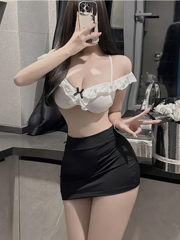 

Sexy Lingerie Role-playing Secretary Split OL Uniform Mature Charm Elegant Gentle Solid Temptation Bag Buttocks Skirt Set LUMG