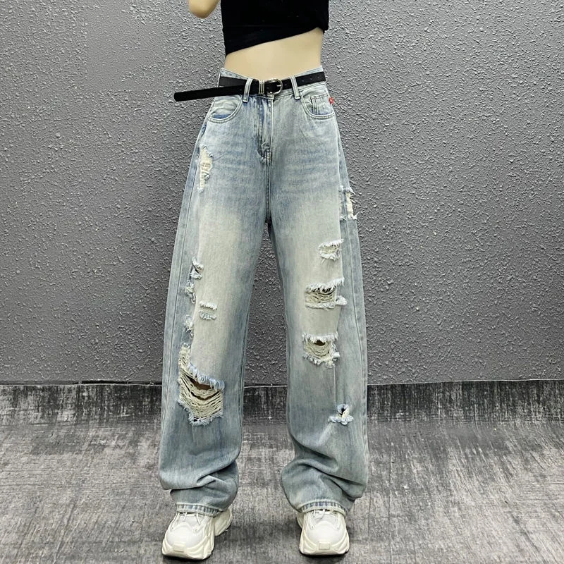 Personality Old-fashioned Washed Ripped Retro Blue Jeans Women's Summer High-waisted Loose Casual Female Thin Wide-leg Trousers
Personality Old-fashioned Washed Ripped Retro Blue Jeans Women's Summer High-waisted Loose Casual Female Thin Wide-leg Trousers