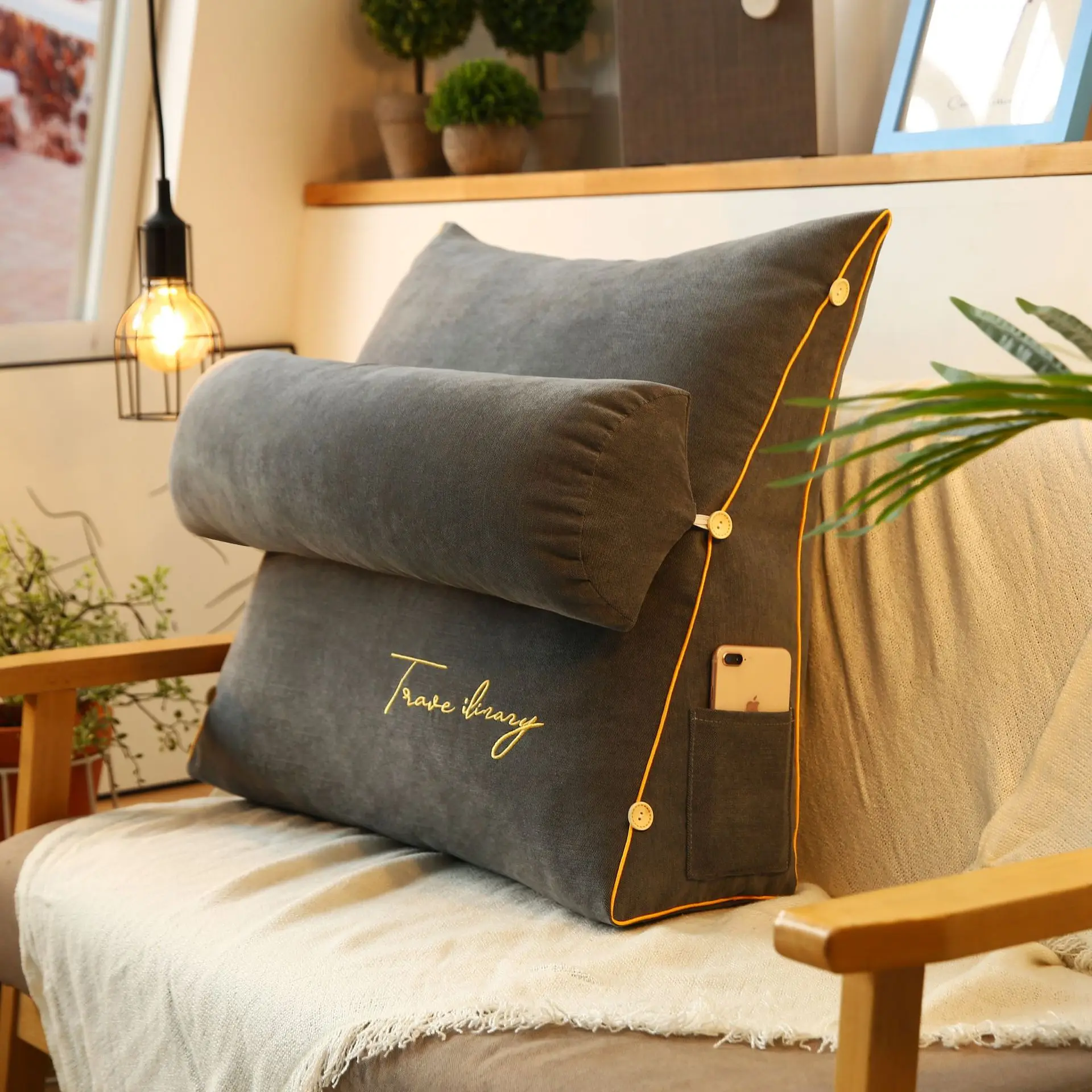 

Japanese Triangular Bedside Cushion Reading Pillow Tatami Sofa Bed Back Lumbar Support Cushions Waist Backrest Throw Pillows