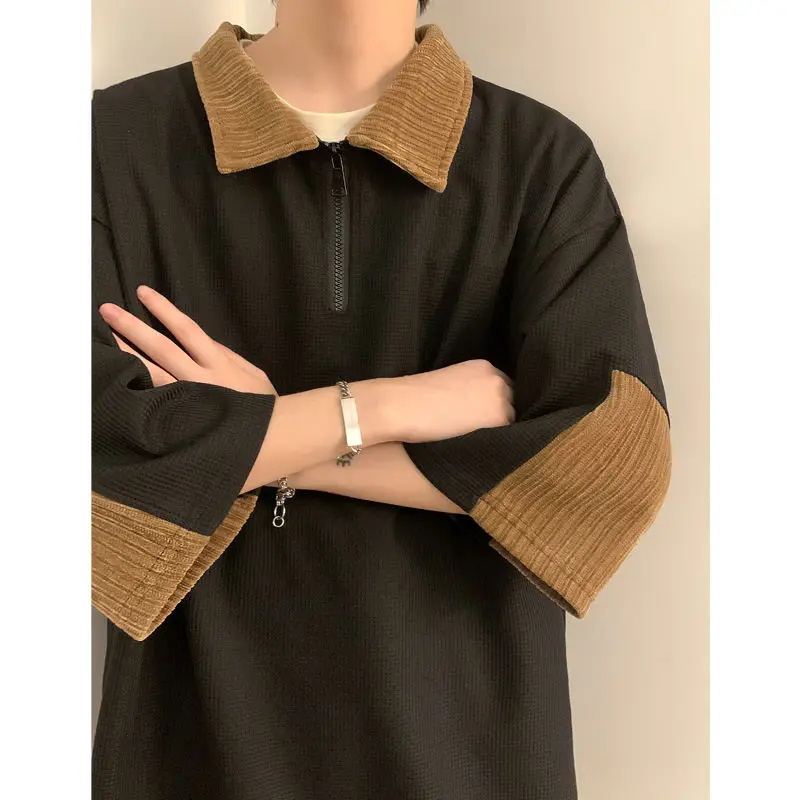 Men's American half zip sweatshirt t shirt hiphop trendy brand short-sleeved summer right shoulder three quarter sleeve t-shirt
Men's American half zip sweatshirt t shirt hiphop trendy brand short-sleeved summer right shoulder three quarter sleeve t-shirt