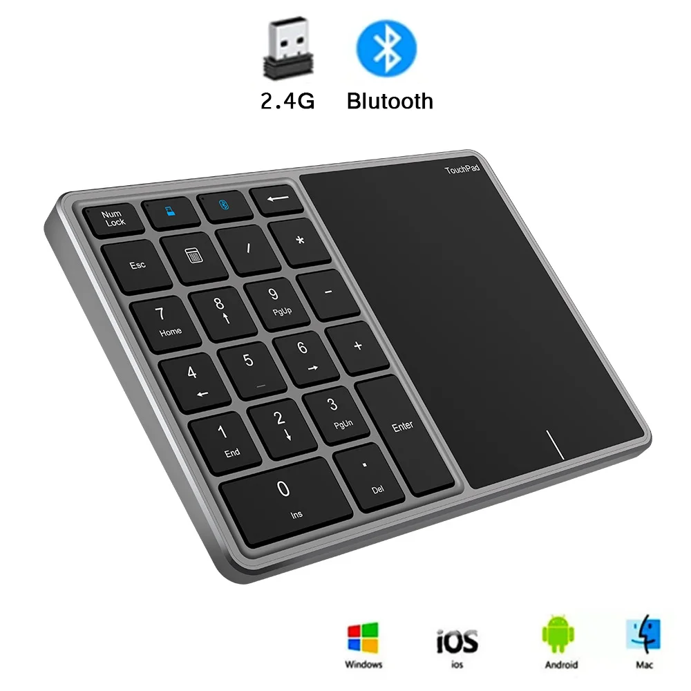 Numeric Keypad 2.4G Wireless Bluetooth Keyboard With Touchpad Rechargeable Mini Digital Keyboard For Laptop Android Windows IOS
Numeric Keypad 2.4G Wireless Bluetooth Keyboard With Touchpad Rechargeable Mini Digital Keyboard For Laptop Android Windows IOS