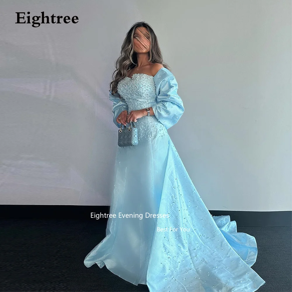 

Eightree Vintage Strapless Evening Dresses Satin Pearls With Cape Mermaid Long Train Abendkleider Dubai Formal Occasion Dresses