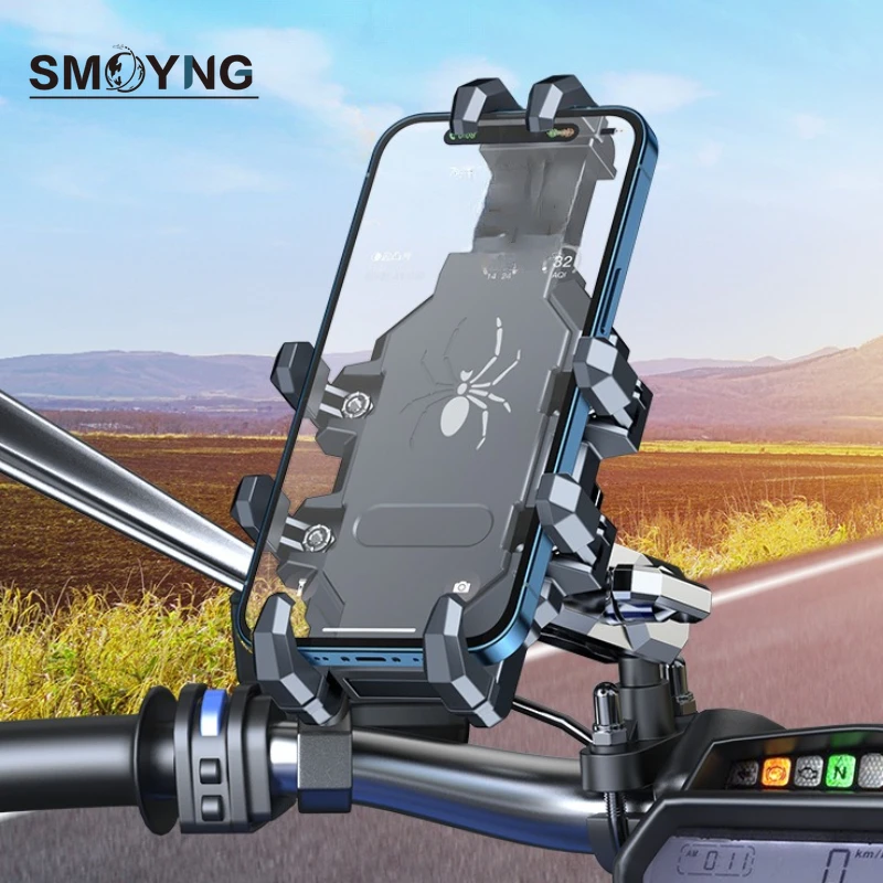 

SMOYNG Aluminum Alloy Shockproof Motorcycle Phone Holder Mobile Stand Bracket Support Motorcycle Handlebar Rearview Mirror Mount