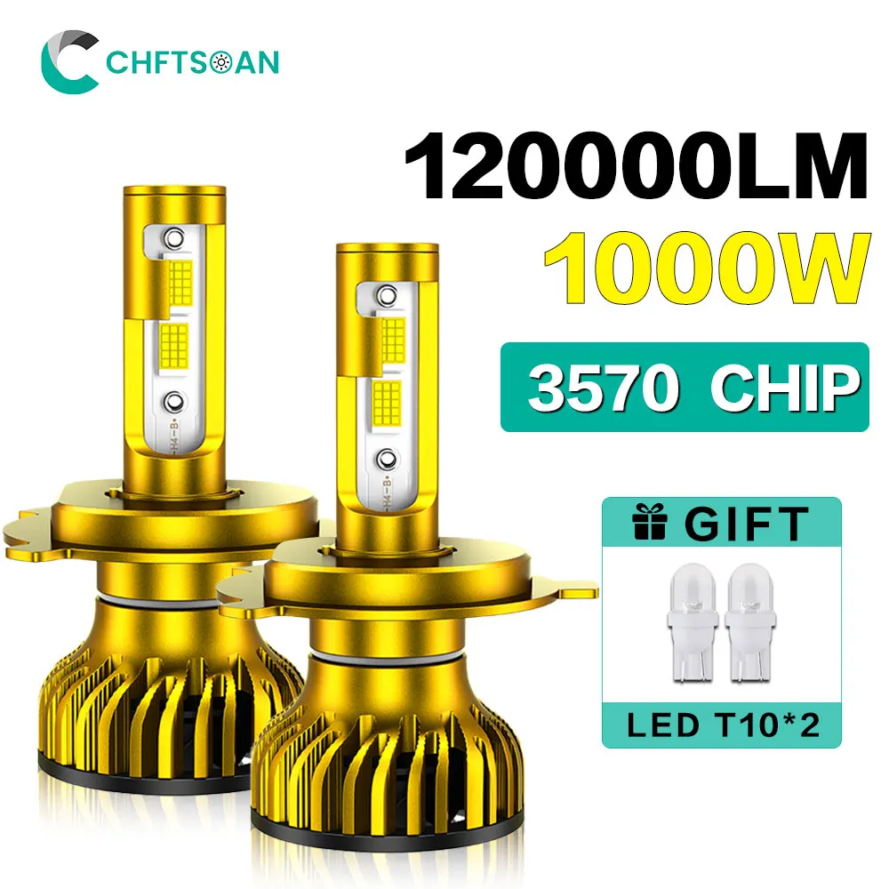 

Chftsoan H1 H4 H7 Led Headlight Headlamp Canbus Bulb 1000W 120000LM Super Bright Headlight H11 9005 9006 Fog Light 6000K 10-32V