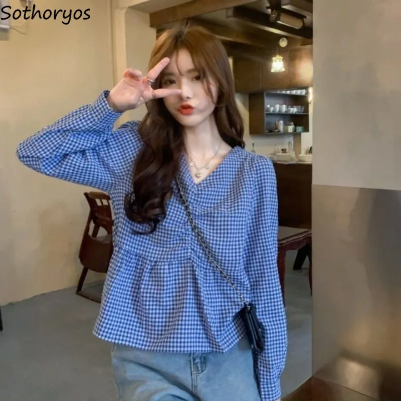 M-4XL Plaid Blouses Women V-neck Gentle Folds Korean Style Fashion Simple Cropped Elegant Mujer Clothes Spring All-match Vintage
M-4XL Plaid Blouses Women V-neck Gentle Folds Korean Style Fashion Simple Cropped Elegant Mujer Clothes Spring All-match Vintage